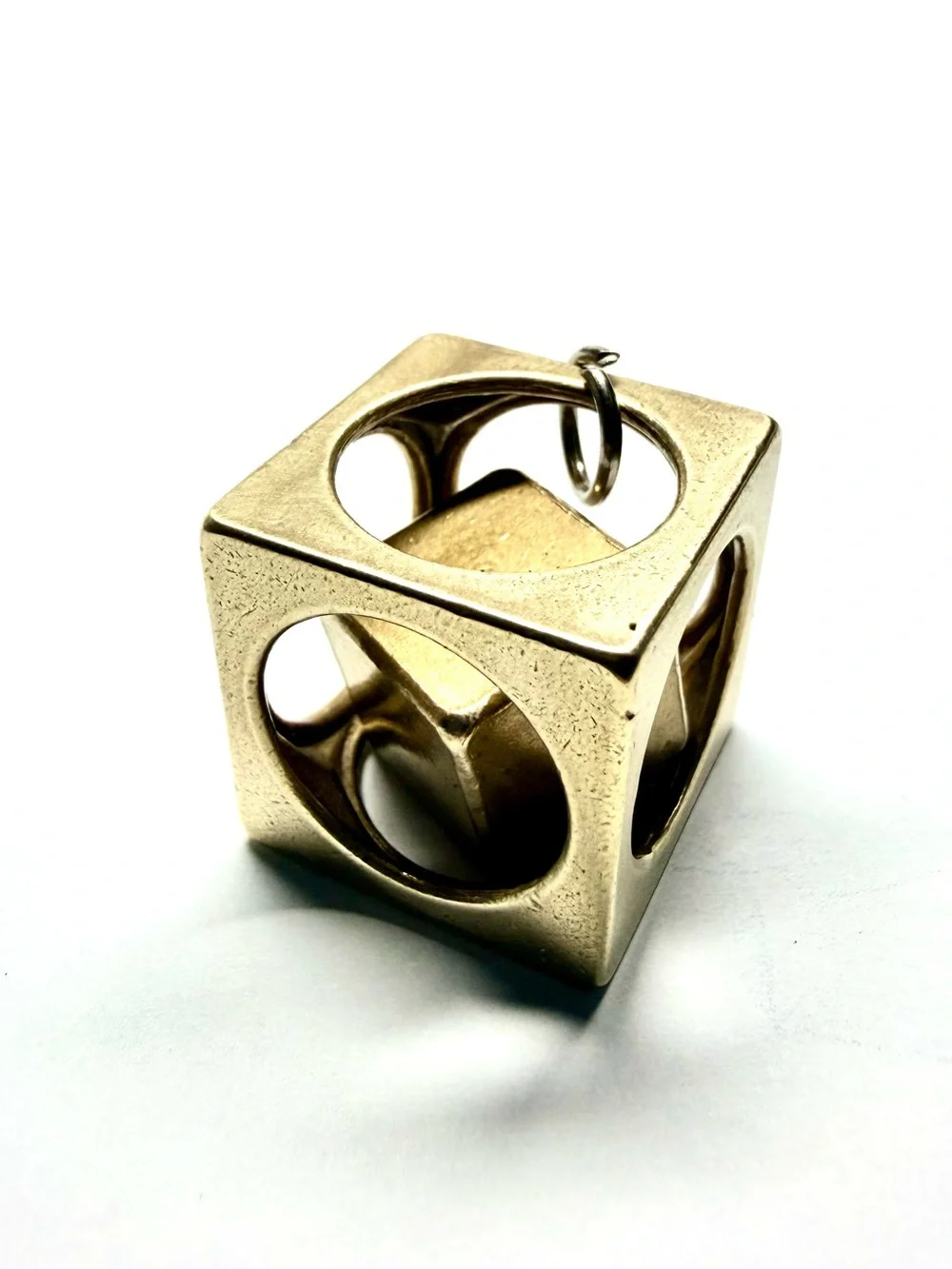 Vintage Brass Cube in a Cube Puzzle Key Chain Pendant 19.70x19.70x19.70mm
